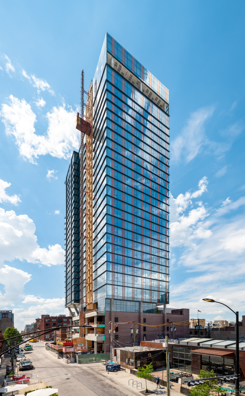Construction at the residential tower located at 160 North Morgan, Chicago.